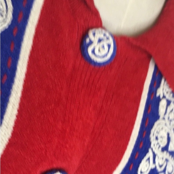 Vintage 80s Belle Pointe Red and Blue Button Down Cardigan Sweater - Picture 7 of 10